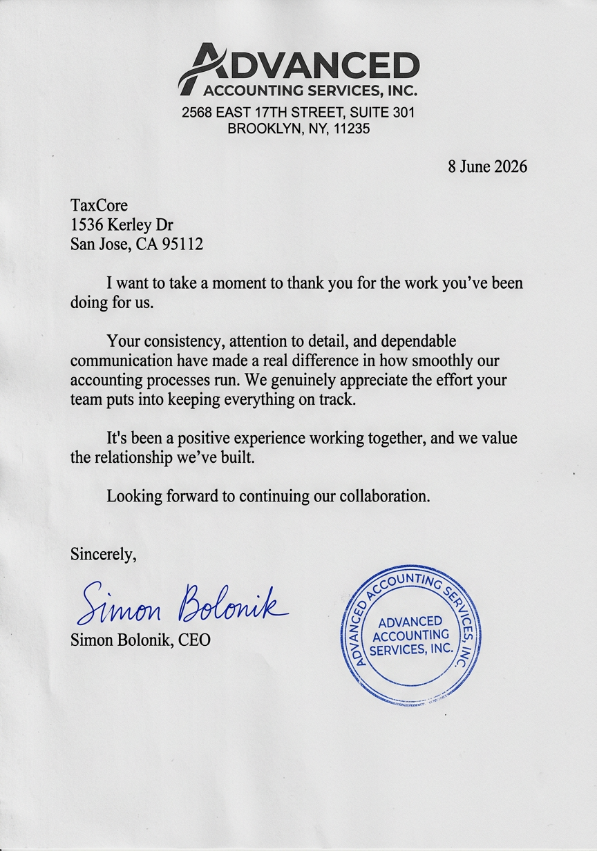 Thank-you letter from a client firm