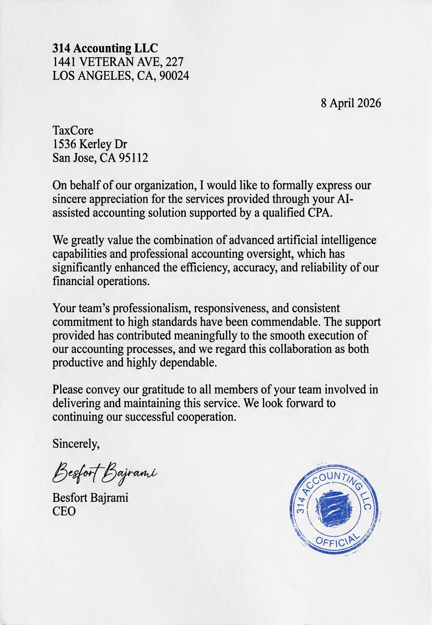 Thank-you letter from a client firm